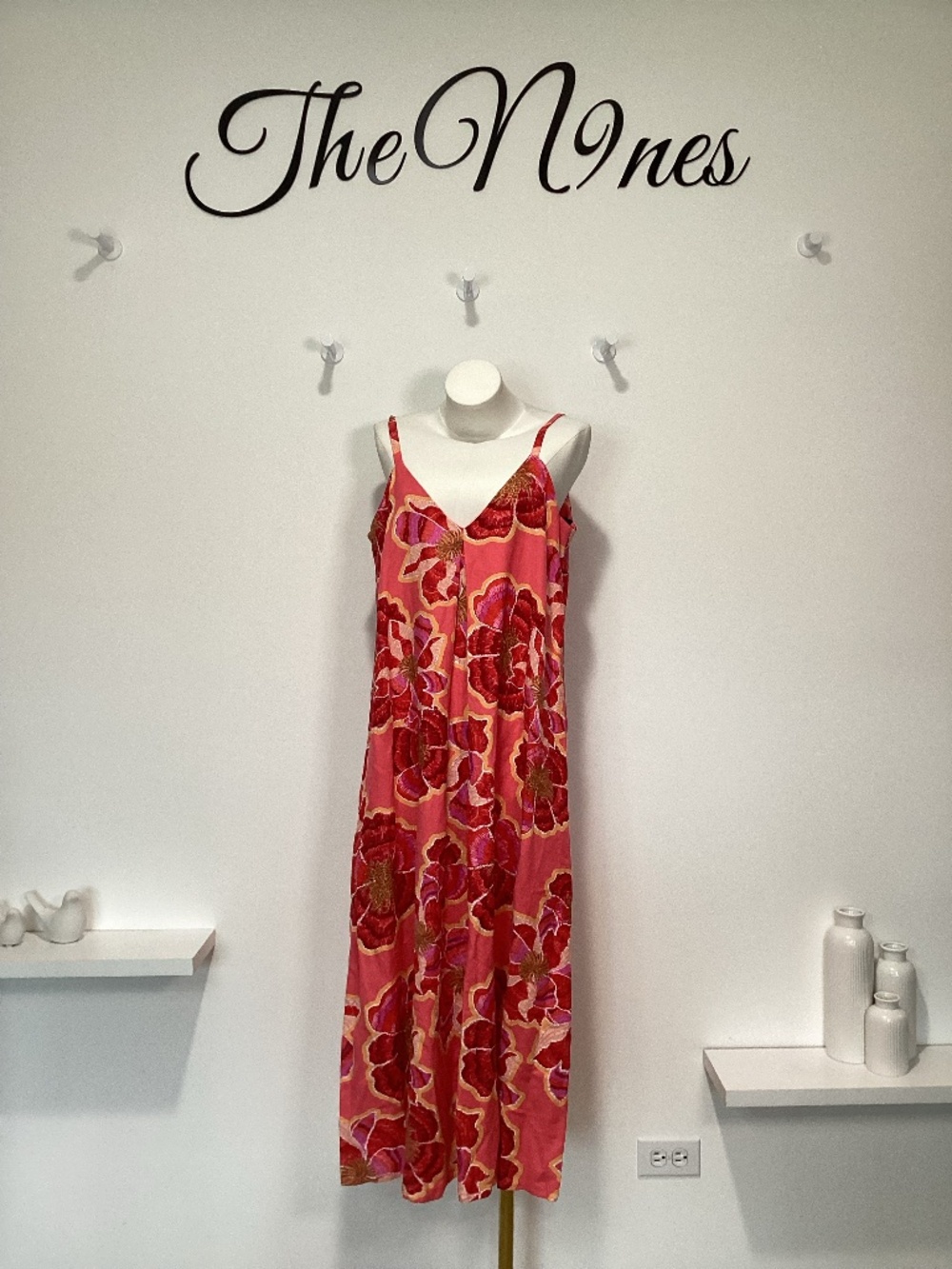 Loft Tropical / Floral Coral & Purple Midi Dress Size 4 NWT